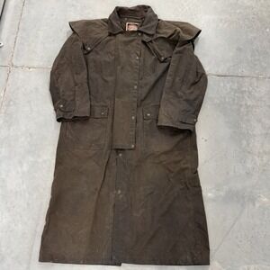 Vintage Australian Outback Collection Brown Oilskin Duster Coat Mens Medium